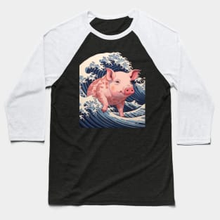 Japanese Pig Surfer Great Wave Off Kanagawa Baseball T-Shirt